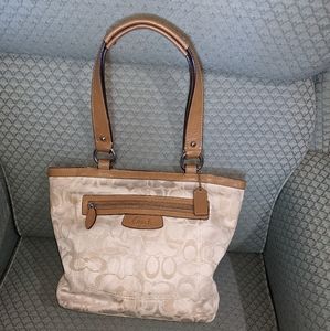 Coach Penelope Optic Jacquard Signature "C" Beige Canvas Tote - Used